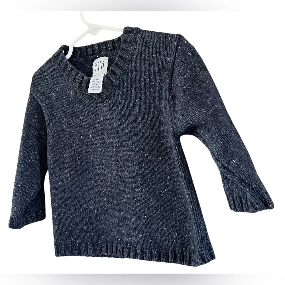 Vintage Baby GAP Infants Marled Navy Blue V Neck Sweater